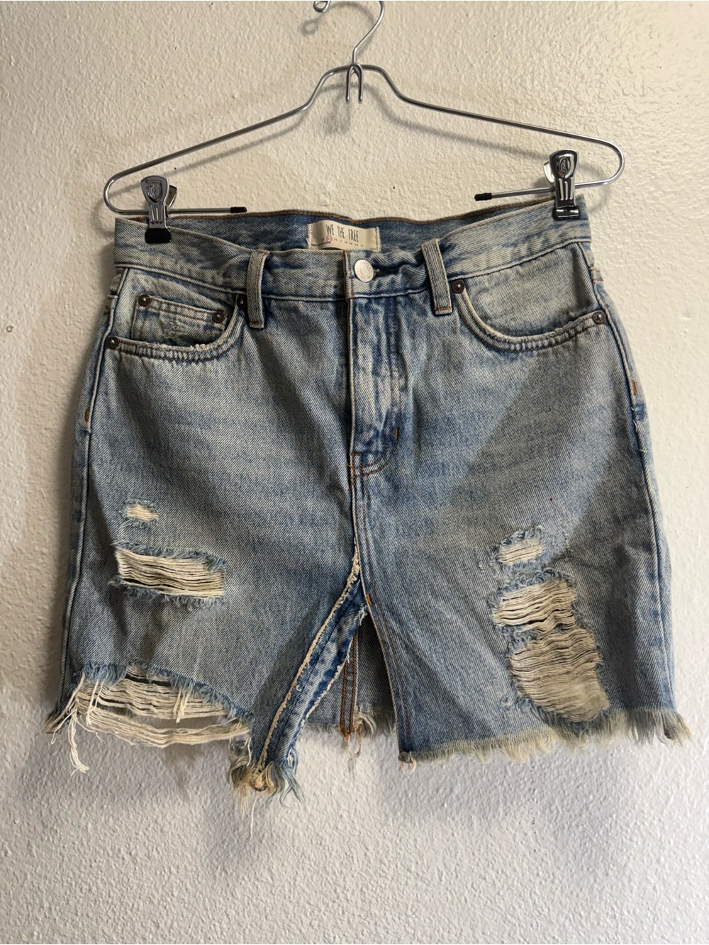 We The Free denim skirt size 25 Faded Light Blue Distressed Denim Mini Skirt